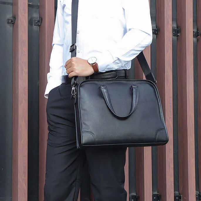Men's Black Leather Laptop Bag - Sleek & Functional