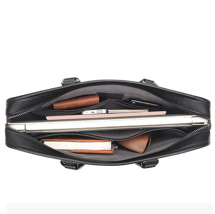 Men's Black Leather Laptop Bag - Sleek & Functional