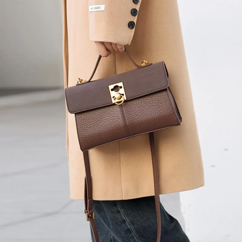 Minimalist Office Bag For Women Plain Color Leather crossbody Handbag