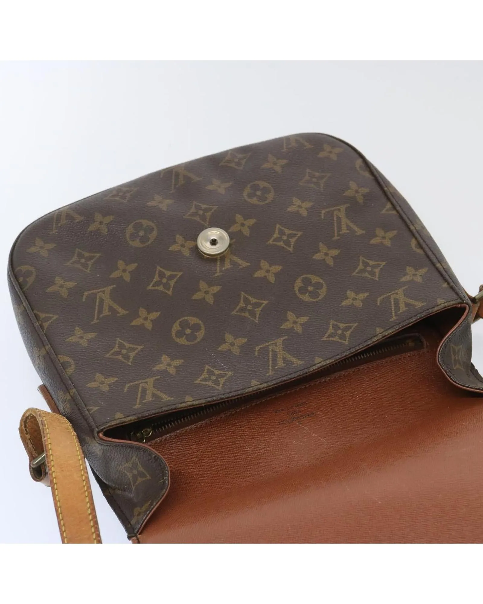 Monogram Shoulder Bag with Flap Closure and Adjustable Strap
