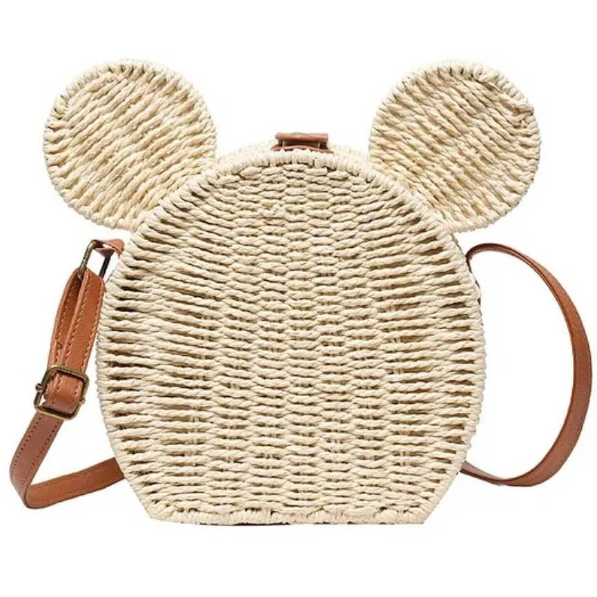 Mouse Ear Straw Shoulder Bag