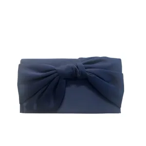 Navy Satin Bow Clutch Bag