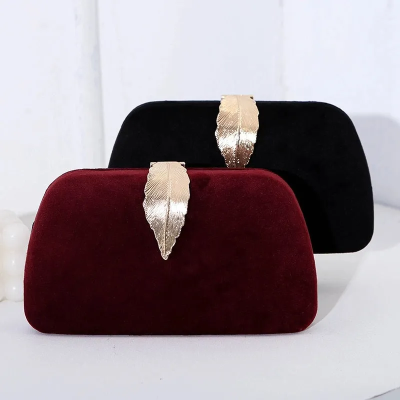 New Fashion Elegant Evening Bag Velvet Metal Leaf Dress With Banquet Clutch Small Square Bag For Women