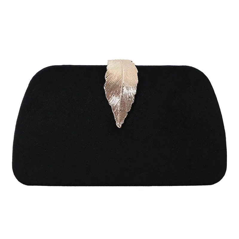 New Fashion Elegant Evening Bag Velvet Metal Leaf Dress With Banquet Clutch Small Square Bag For Women