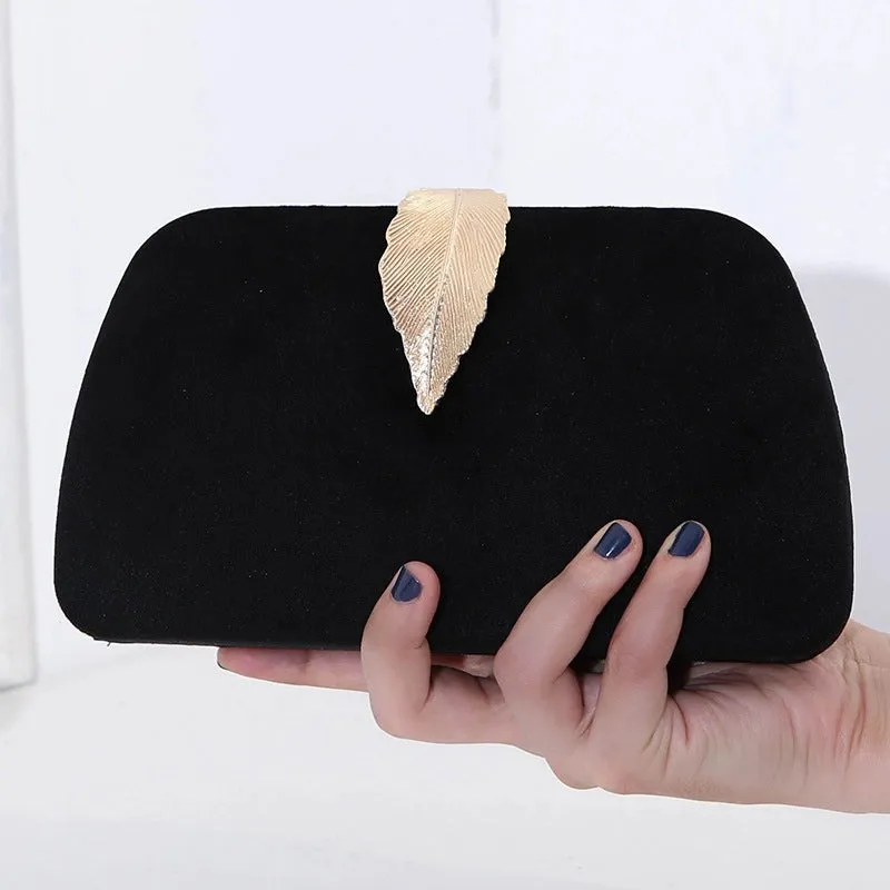 New Fashion Elegant Evening Bag Velvet Metal Leaf Dress With Banquet Clutch Small Square Bag For Women