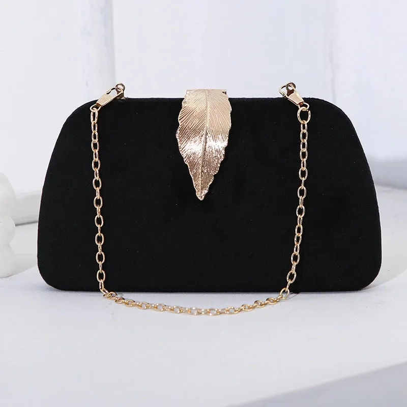 New Fashion Elegant Evening Bag Velvet Metal Leaf Dress With Banquet Clutch Small Square Bag For Women