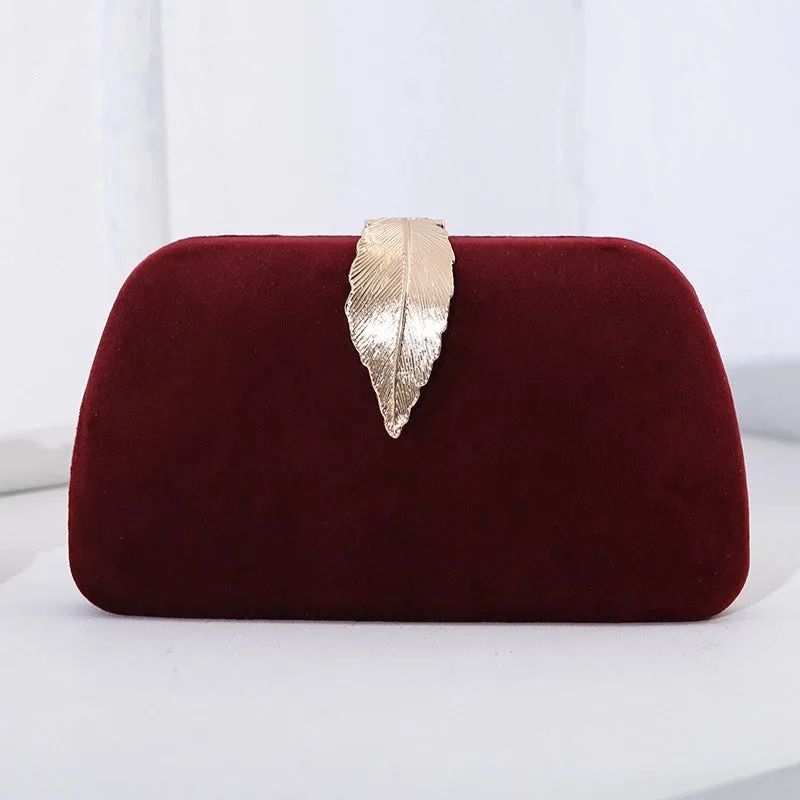 New Fashion Elegant Evening Bag Velvet Metal Leaf Dress With Banquet Clutch Small Square Bag For Women