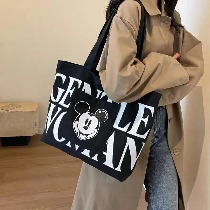 New Mickey Large Capacity Letter Canvas Bag Women's Mickey Fashion Shoulder Tote Bag Portable Shopping