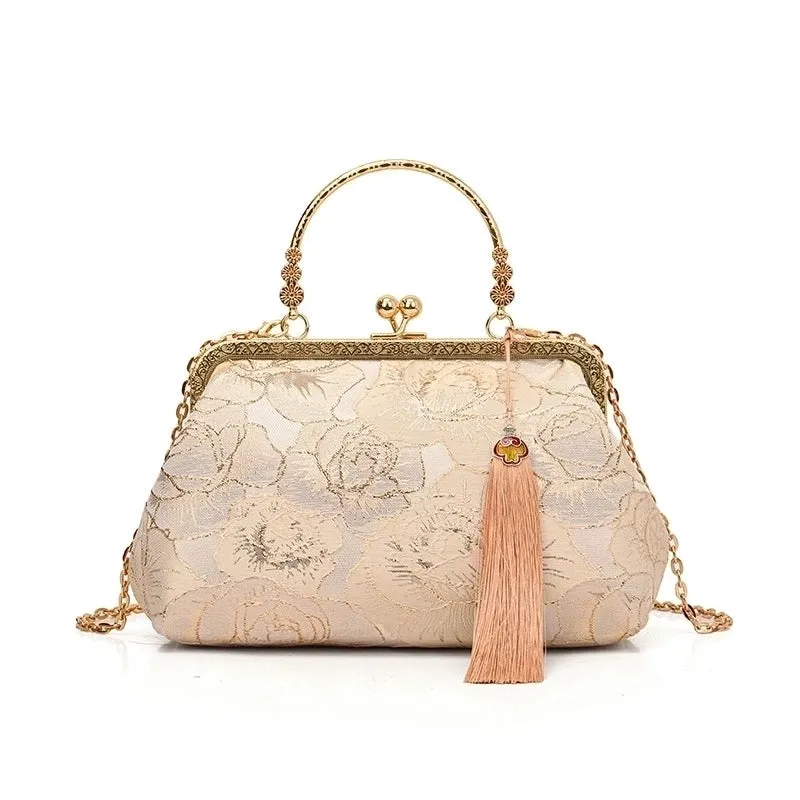 Pink Green White Pu Leather Flower Square Evening Bags