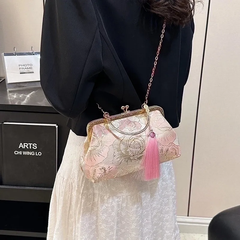 Pink Green White Pu Leather Flower Square Evening Bags