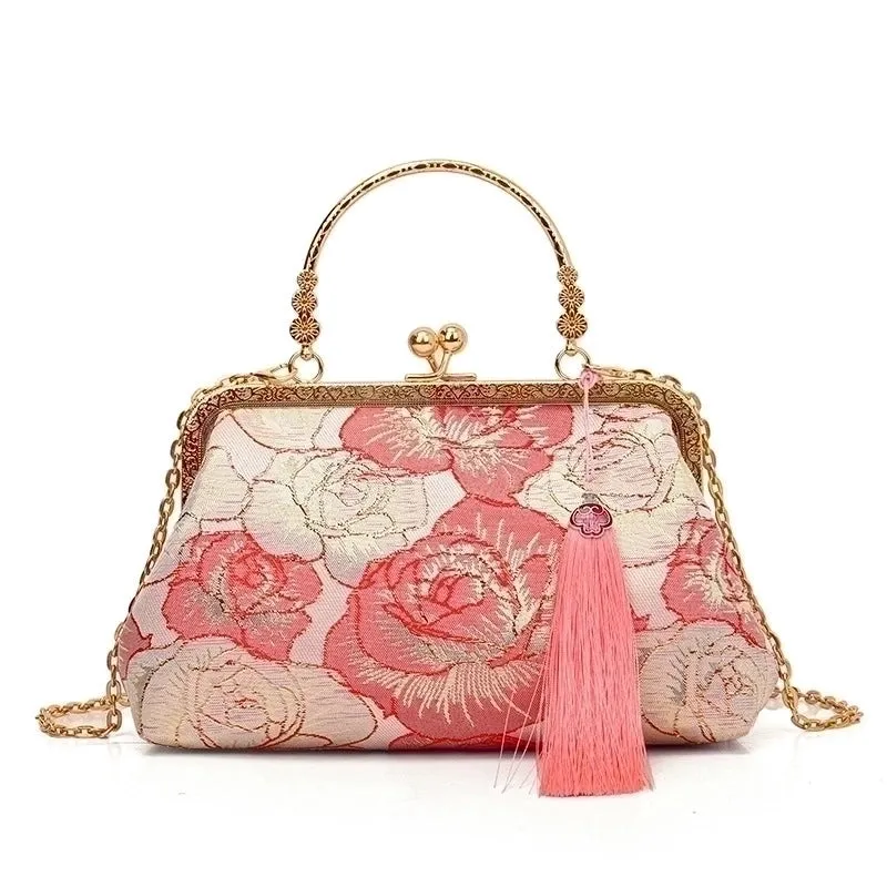 Pink Green White Pu Leather Flower Square Evening Bags
