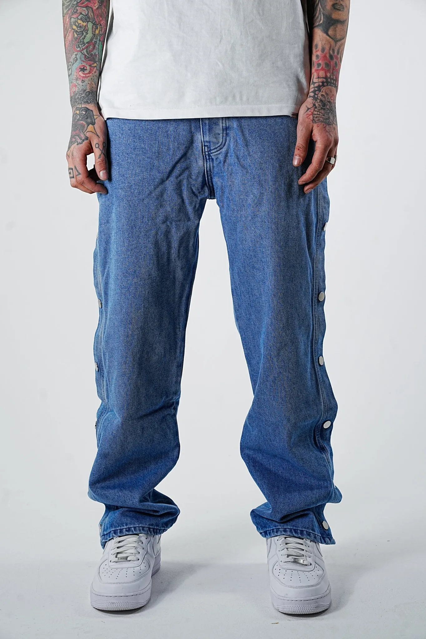 Premium Wide Fit Solid Buttons Blue Jeans