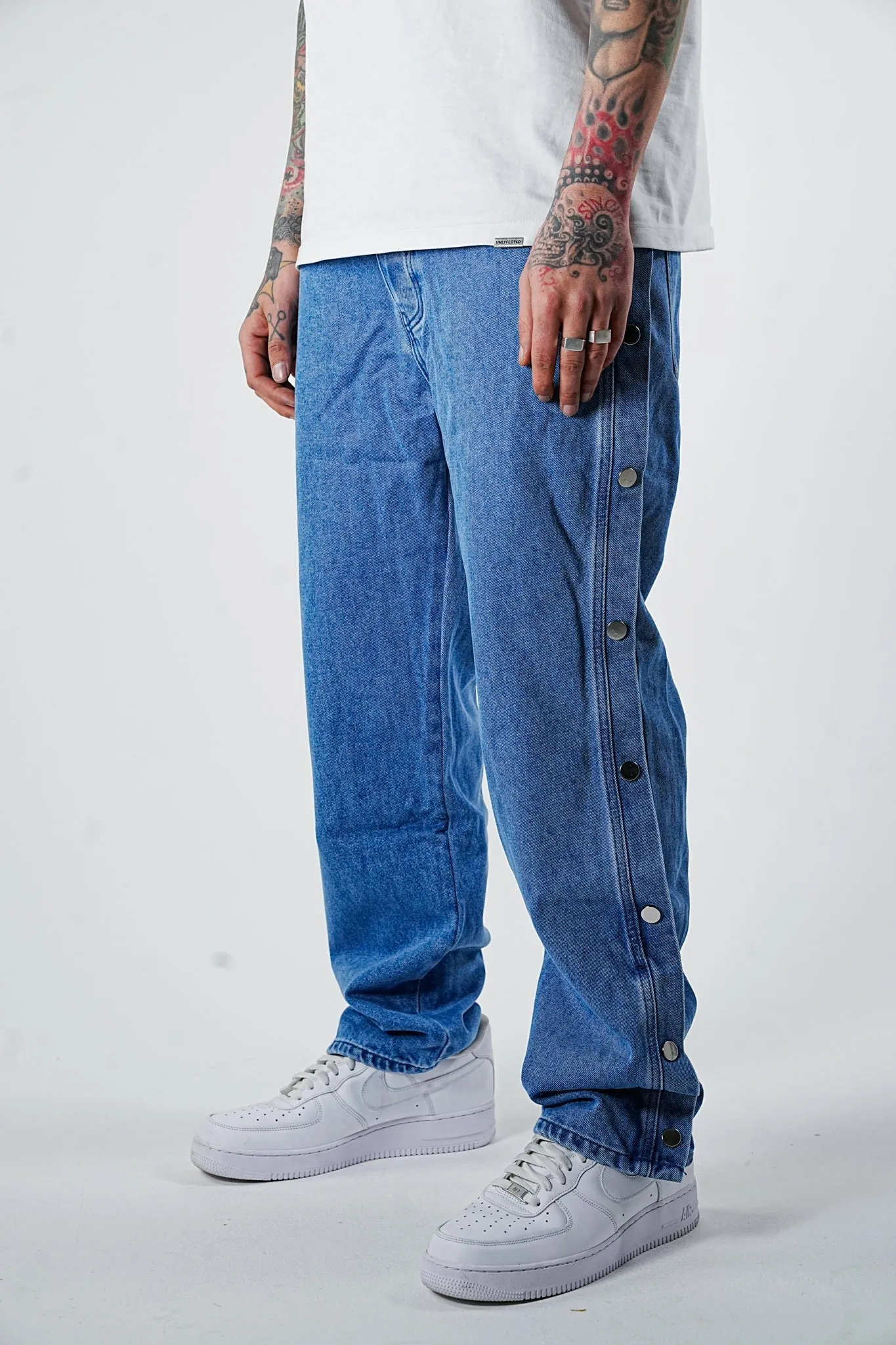 Premium Wide Fit Solid Buttons Blue Jeans