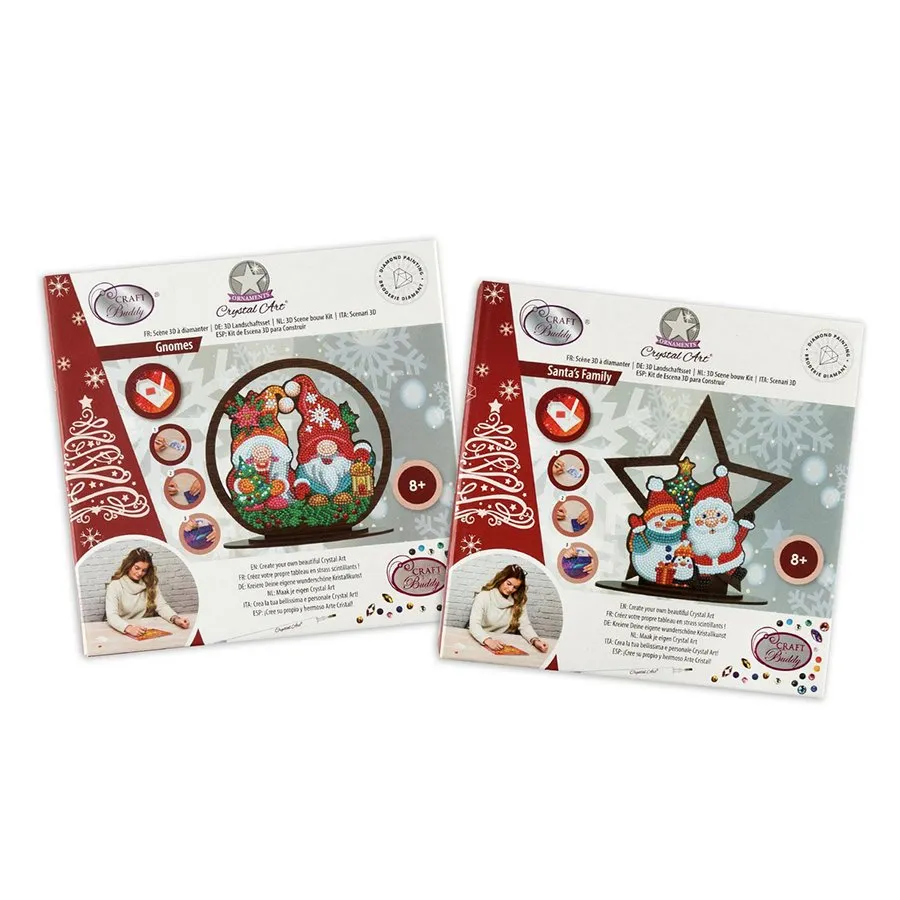 "Santa's Family & Gnomes" Crystal Art MDF Home Ornaments Set of 2