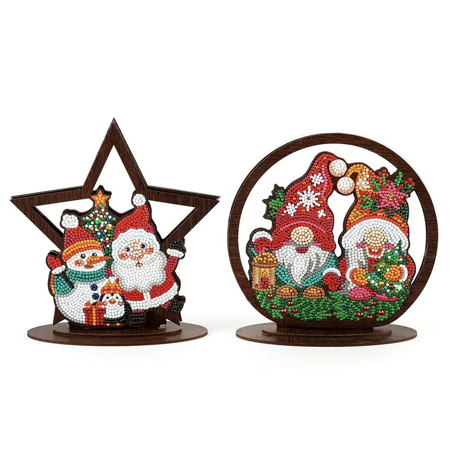 "Santa's Family & Gnomes" Crystal Art MDF Home Ornaments Set of 2