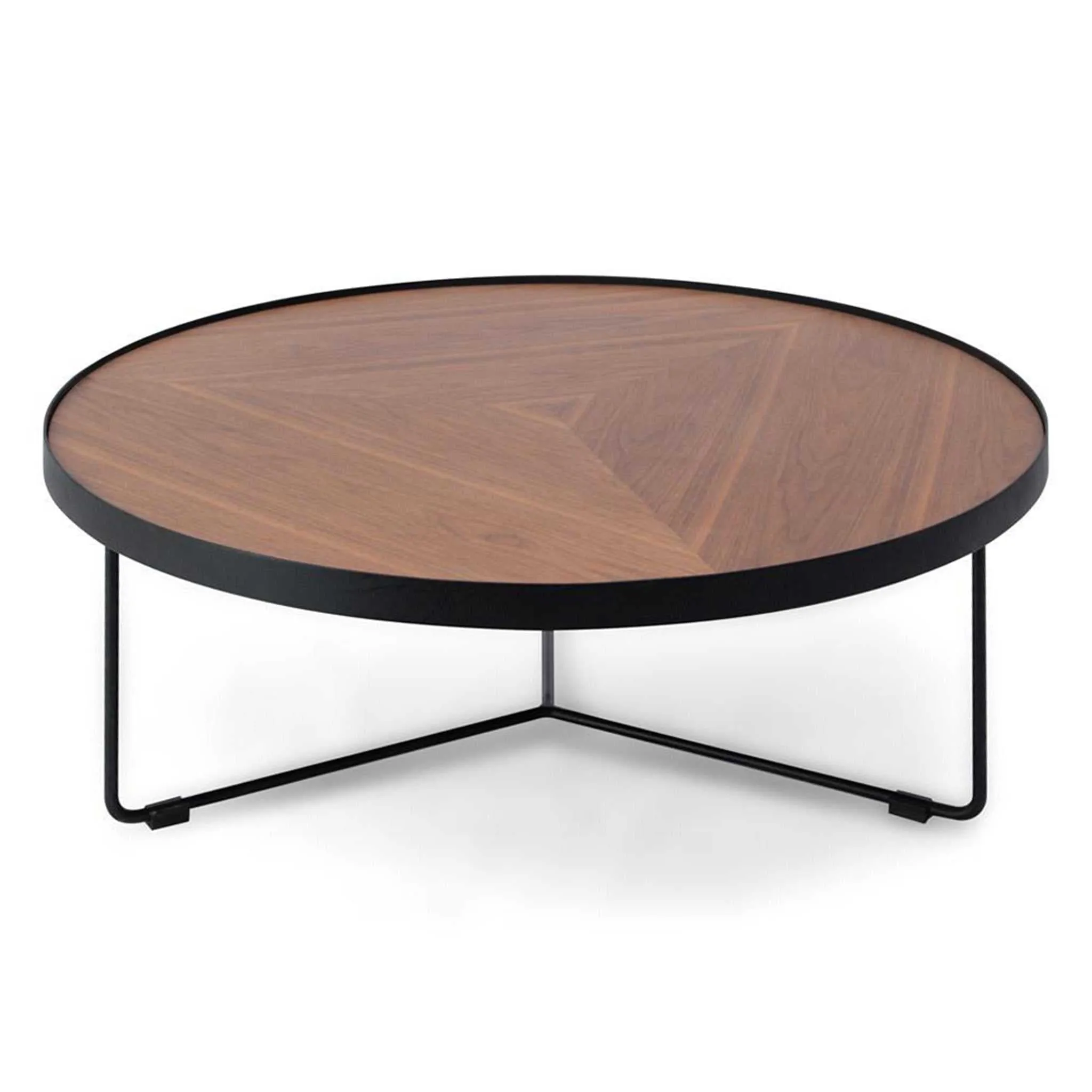 Round Coffee Table - Walnut Top - Black Frame
