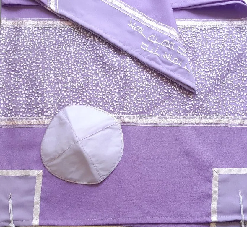 Royal Lilac with Silver and White Flakes Bat Mitzvah Tallit, Tallit for Women, Women's Tallit Prayer Shawl