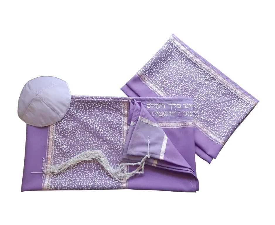 Royal Lilac with Silver and White Flakes Bat Mitzvah Tallit, Tallit for Women, Women's Tallit Prayer Shawl