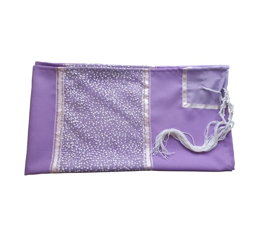 Royal Lilac with Silver and White Flakes Bat Mitzvah Tallit, Tallit for Women, Women's Tallit Prayer Shawl