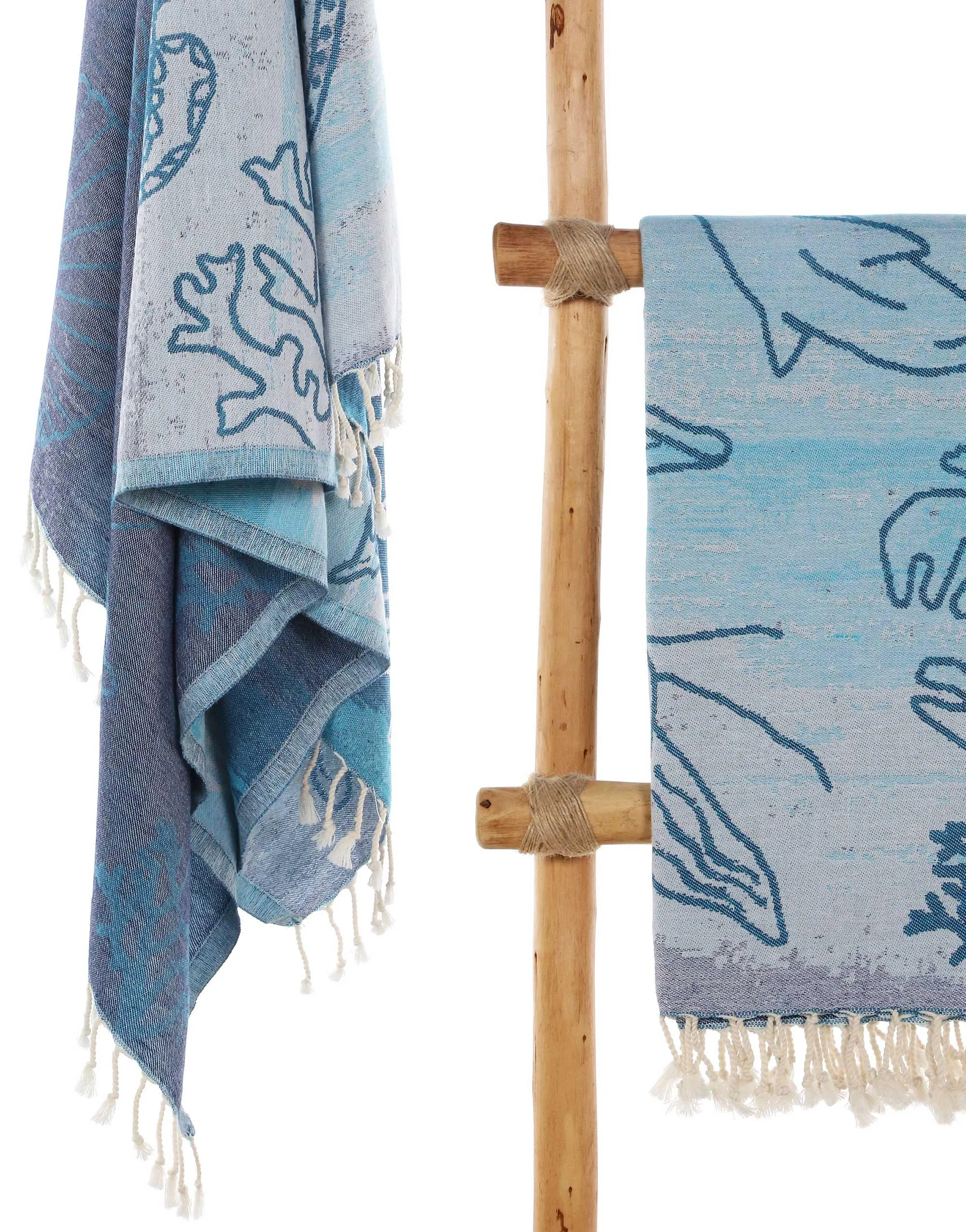 Set of 4 Turkish Beach Towels Nautical Series Pestemal 36"x63" , Ocean