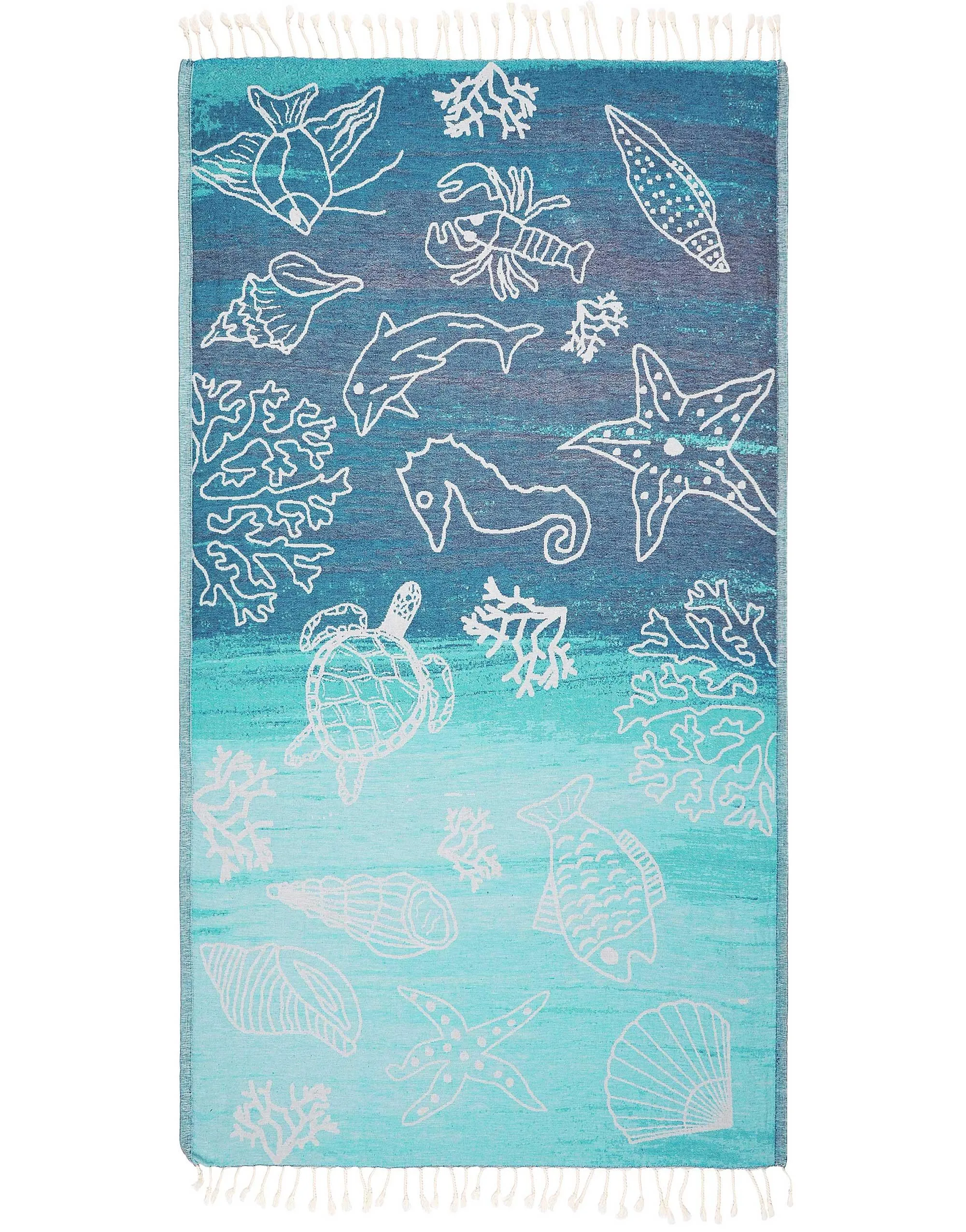 Set of 4 Turkish Beach Towels Nautical Series Pestemal 36"x63" , Ocean