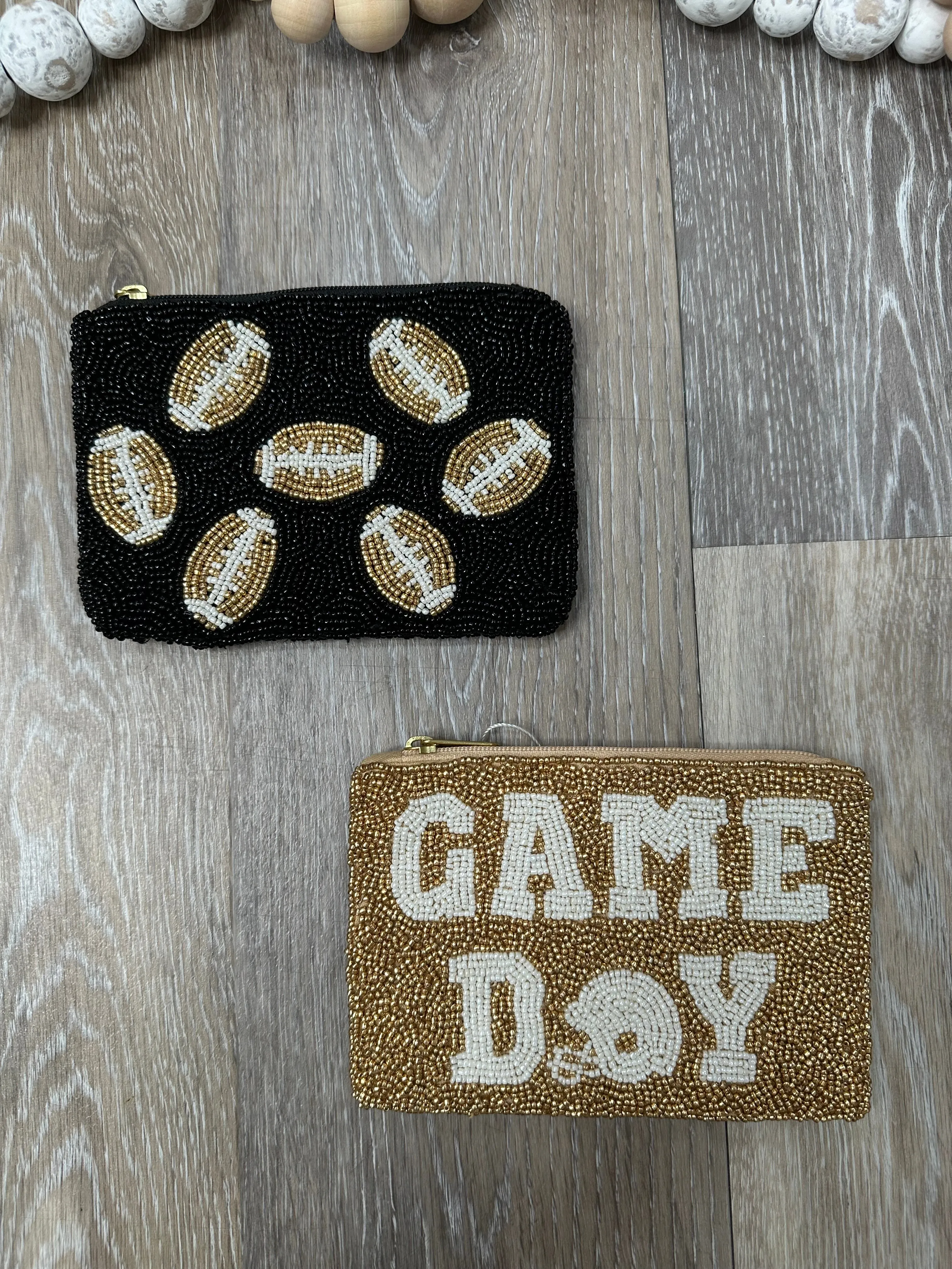 SHI Black Football Beaded Pouch