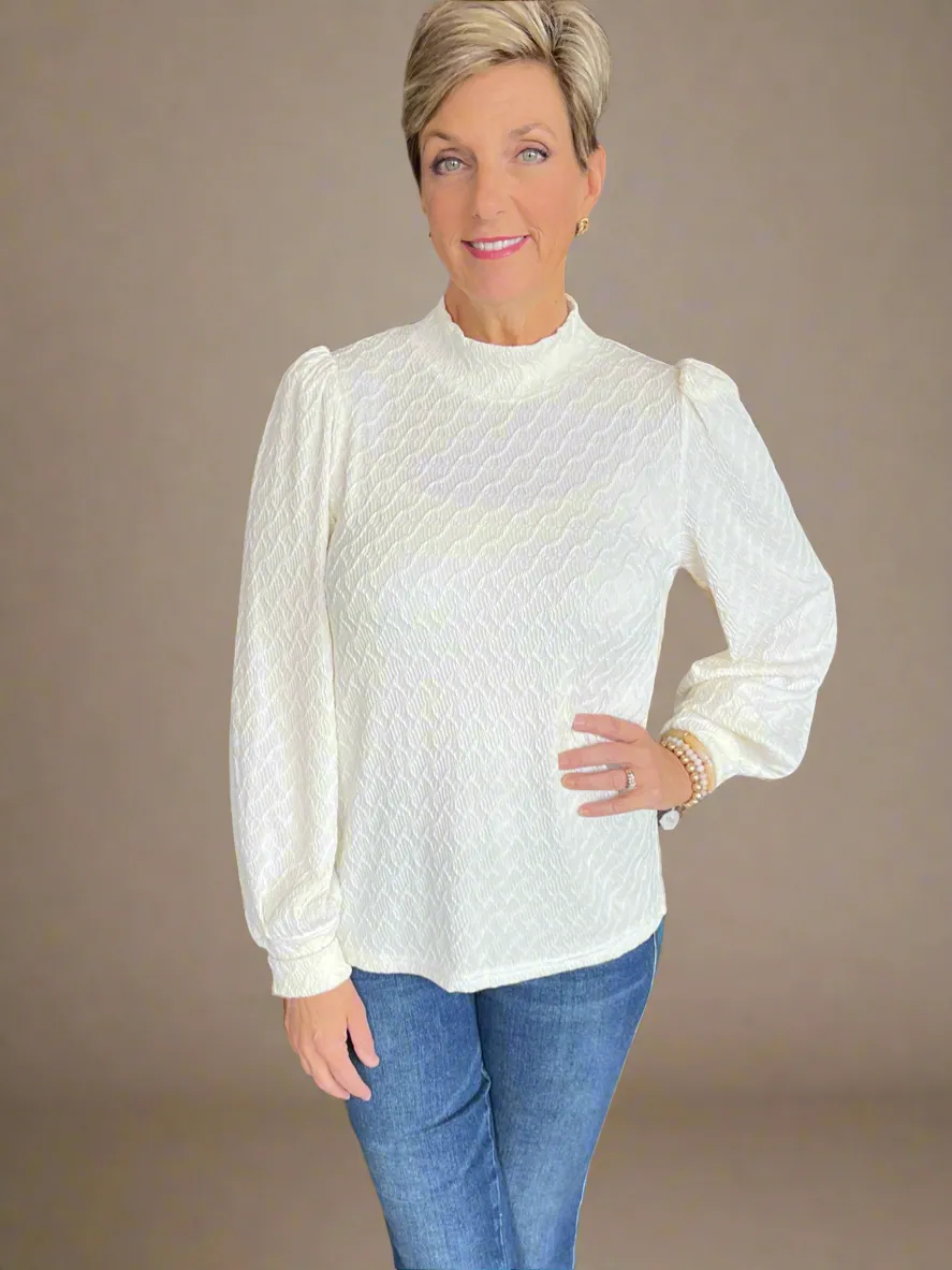 Textured Ivory Long Sleeve Top