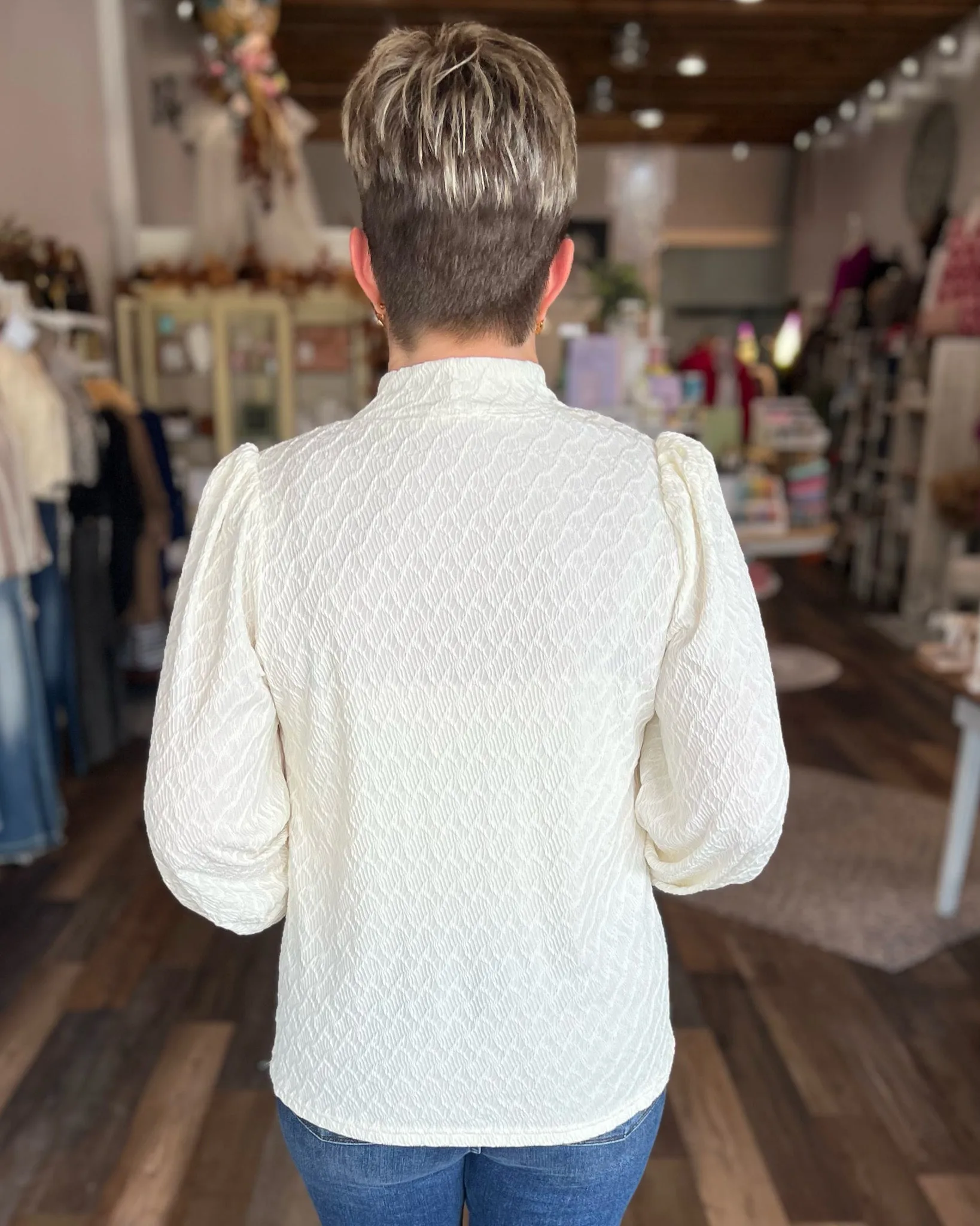 Textured Ivory Long Sleeve Top