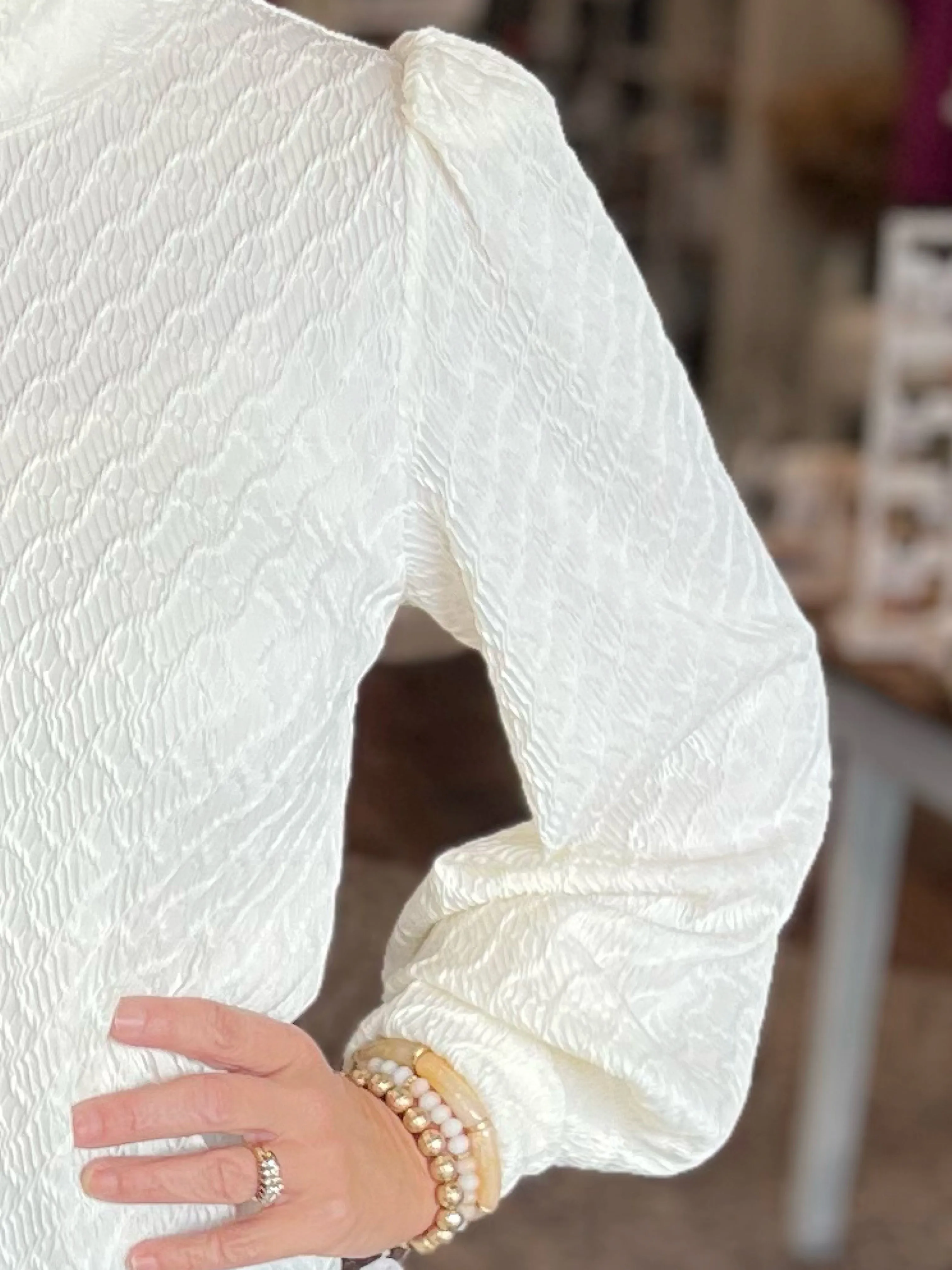 Textured Ivory Long Sleeve Top