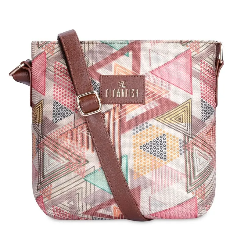THE CLOWNFISH Aahna Printed Handicraft Fabric Crossbody Sling bag for Women Casual Party Bag Purse with Adjustable Shoulder Strap for Ladies College Girls (Multicolour-Triangle Design)