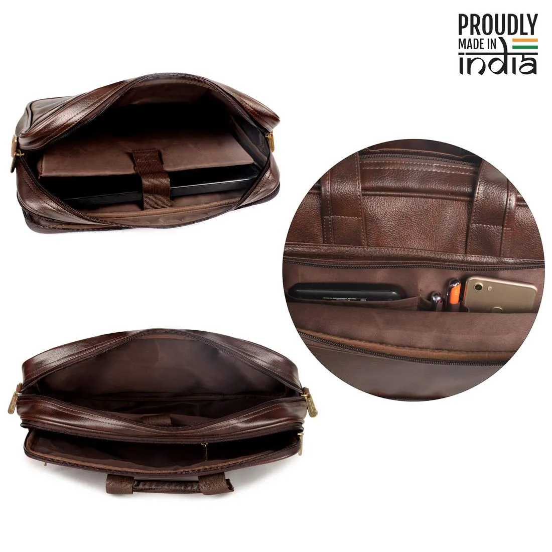 THE CLOWNFISH Faux Leather 15.6 inch Laptop Messenger Bag Briefcase (Dark Brown)