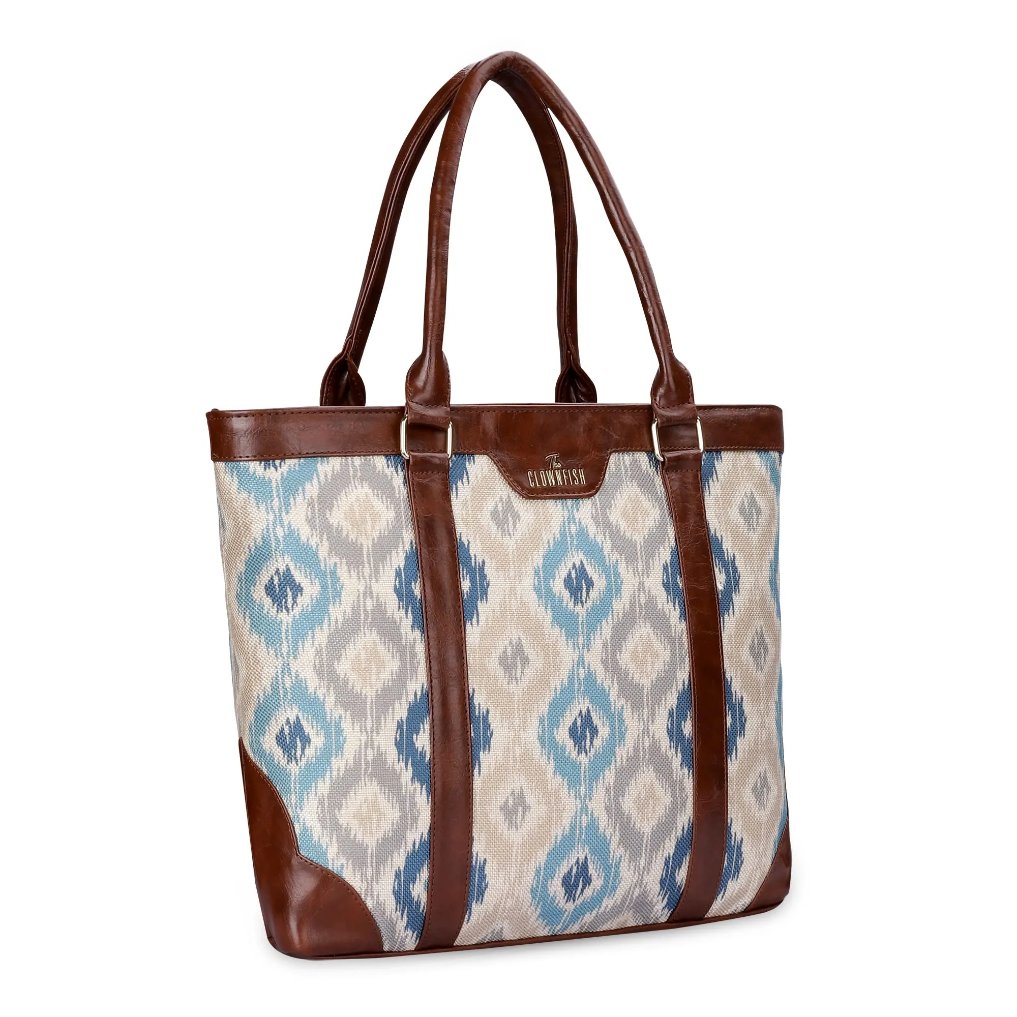 THE CLOWNFISH Miranda Series 15.6 inch Laptop Bag For Women Printed Handicraft Fabric & Faux Leather Office Bag Briefcase Hand Messenger bag Tote Shoulder Bag (Pearl-Patola Design)
