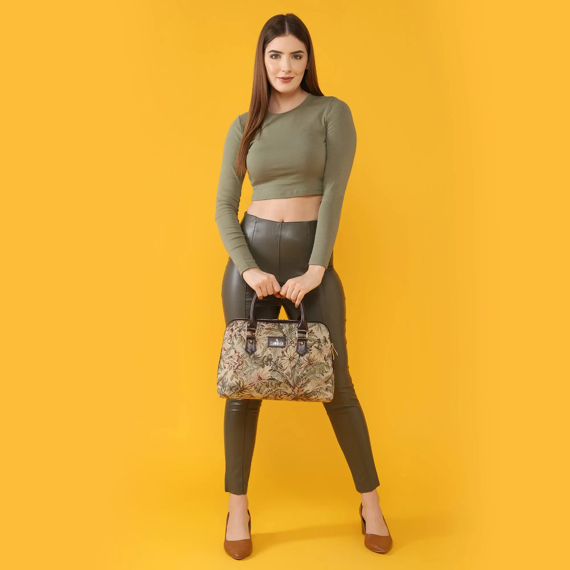 THE CLOWNFISH Montana Series Handbag for Women Office Bag Ladies Purse Shoulder Bag Tote For Women College Girls (Beige)