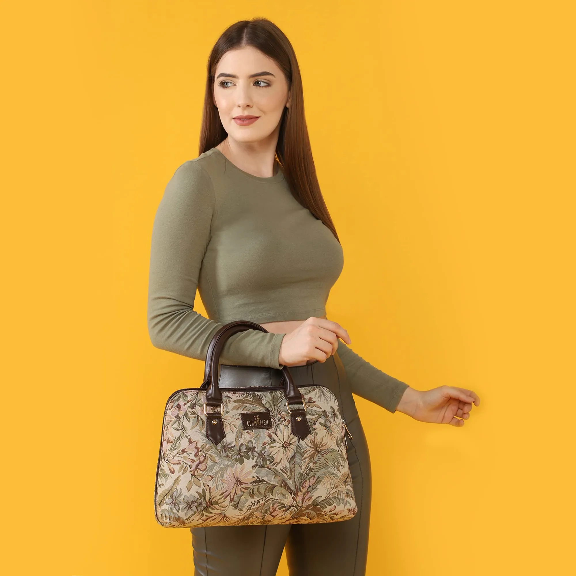 THE CLOWNFISH Montana Series Handbag for Women Office Bag Ladies Purse Shoulder Bag Tote For Women College Girls (Beige)