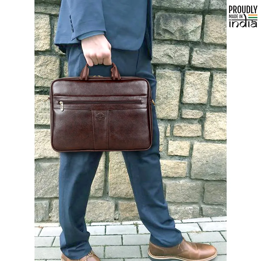 THE CLOWNFISH Unisex Icon Faux Leather 15.6 Inch Laptop Messenger Bag Briefcase (Dark Brown)