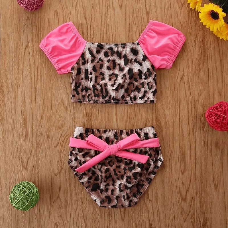 Toddler Girl 2pcs Leopard Print Swimsuit for Summer
