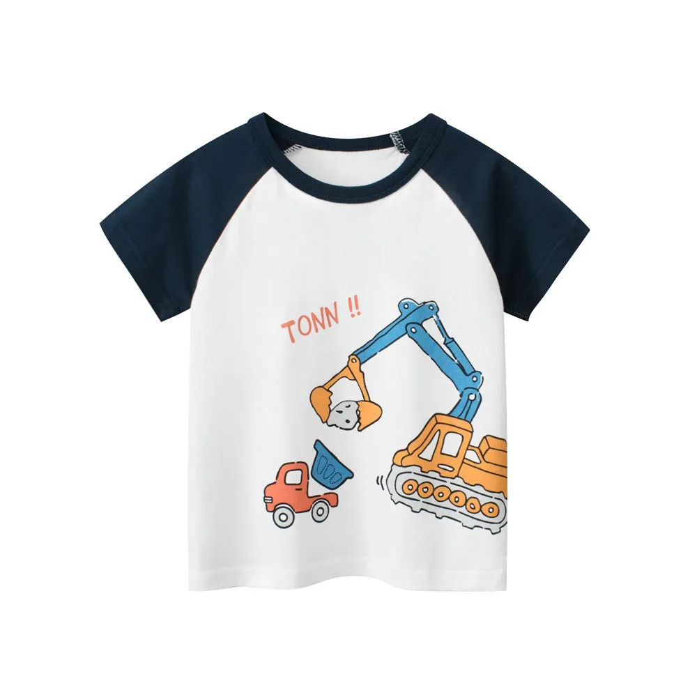 Toddler/Kid Boy's Cartoon Crane Design White Tee