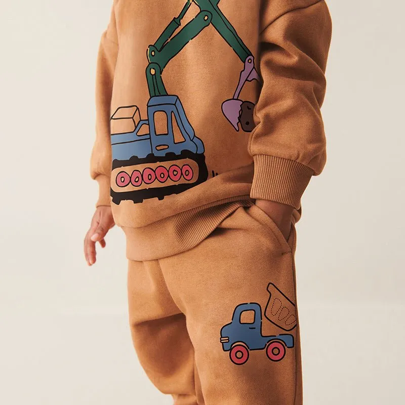 Toddler/Kid Boy's Cartoon Digger Truck Sweatshirt with Pants Set