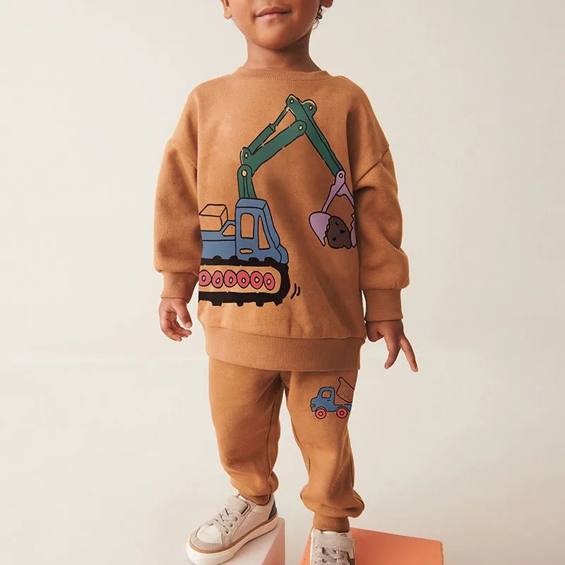 Toddler/Kid Boy's Cartoon Digger Truck Sweatshirt with Pants Set