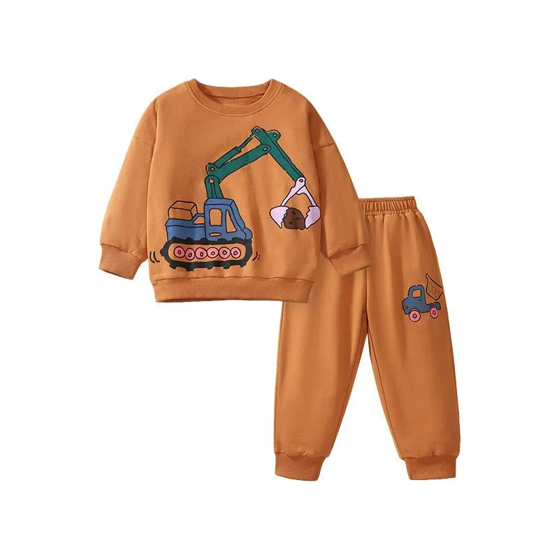 Toddler/Kid Boy's Cartoon Digger Truck Sweatshirt with Pants Set