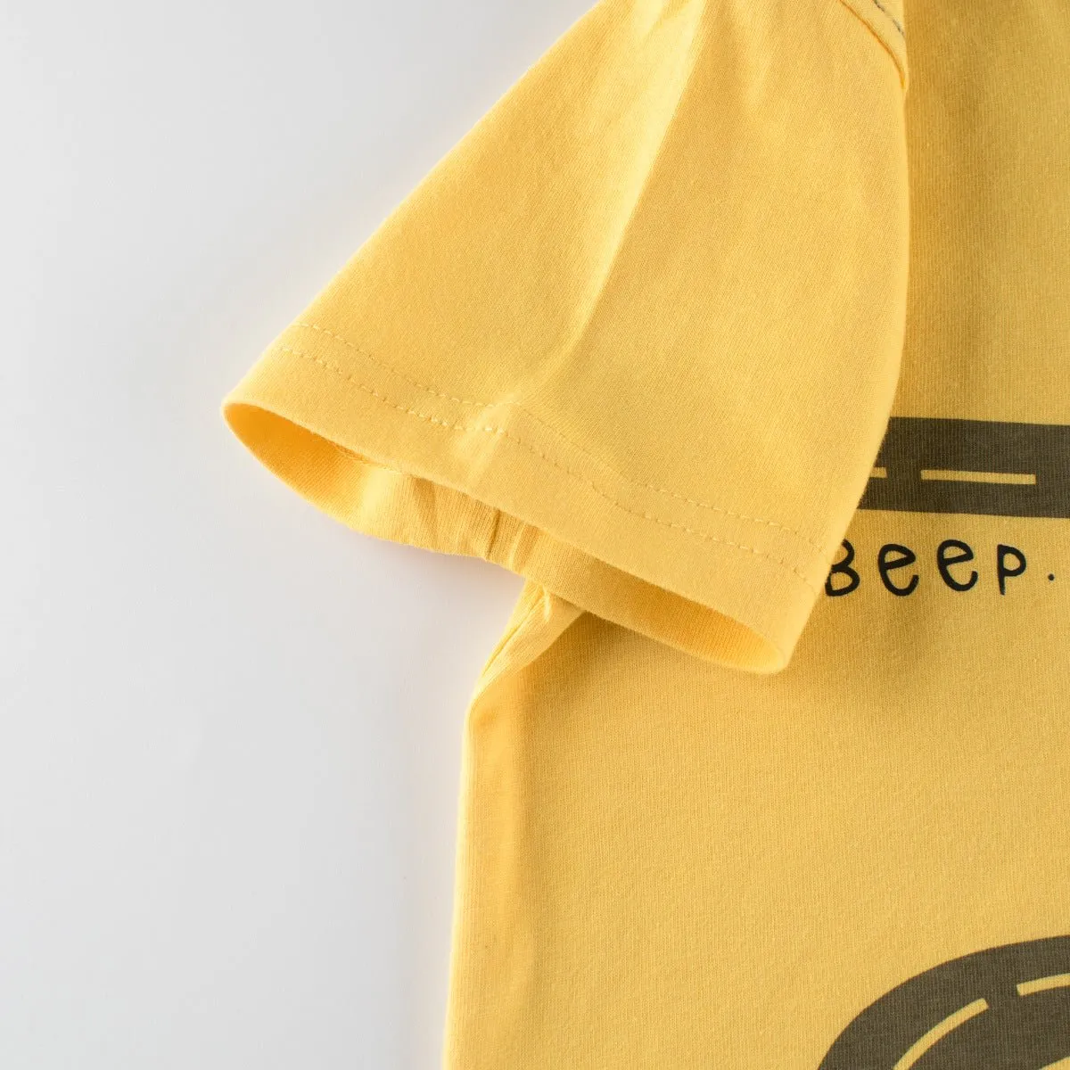 Toddler/Kid Boy's Short Sleeve Car Racing Print Design Yellow Tee
