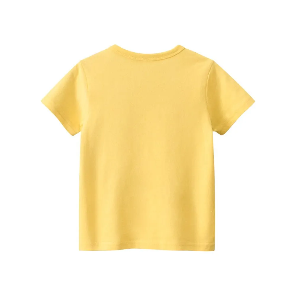 Toddler/Kid Boy's Short Sleeve Car Racing Print Design Yellow Tee