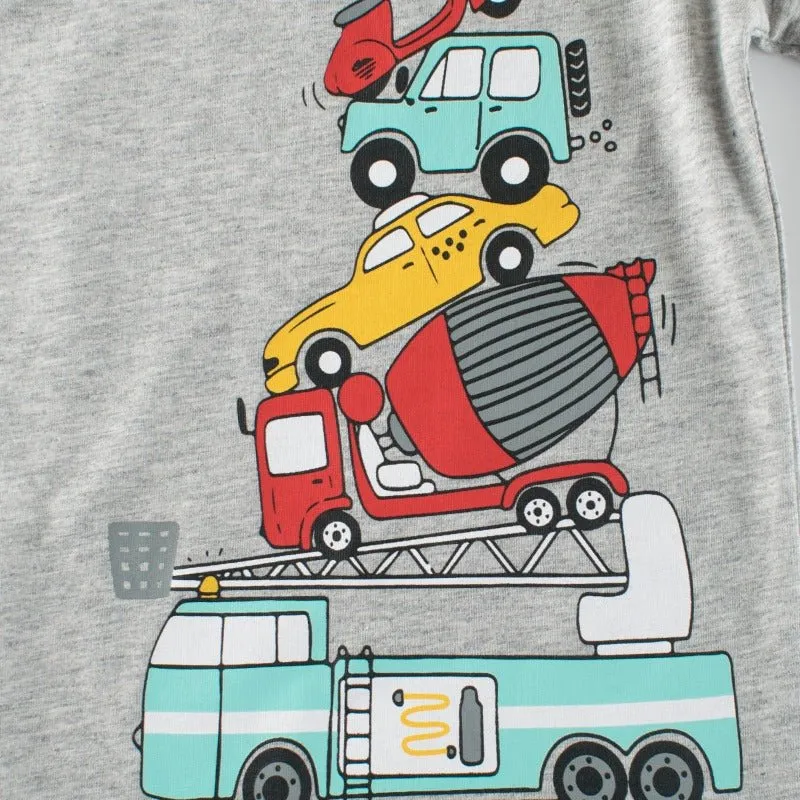 Toddler/Kid Boy's Vehicle Print Design Gray Cotton Tee