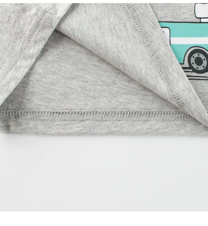 Toddler/Kid Boy's Vehicle Print Design Gray Cotton Tee