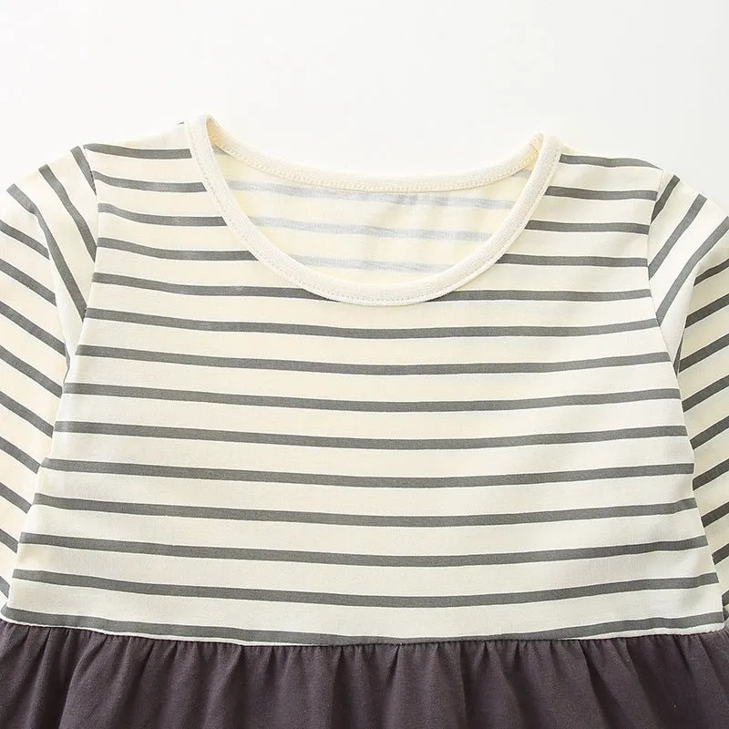 Toddler/Kid Girl Cartoon Cats Embroidery Striped Dress