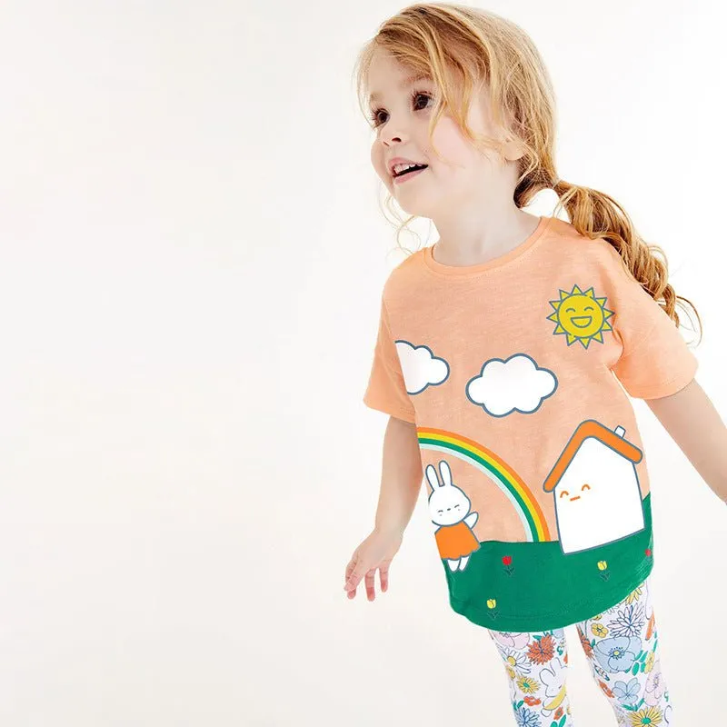 Toddler/Kid Girl Cartoon Top with Elasticized Cotton Leggings