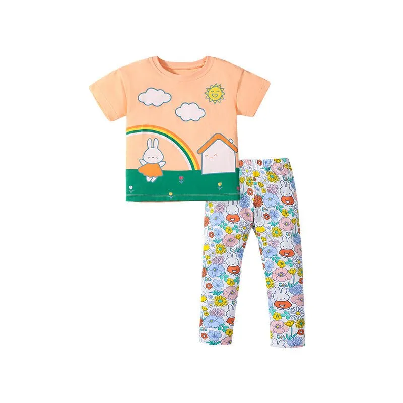Toddler/Kid Girl Cartoon Top with Elasticized Cotton Leggings