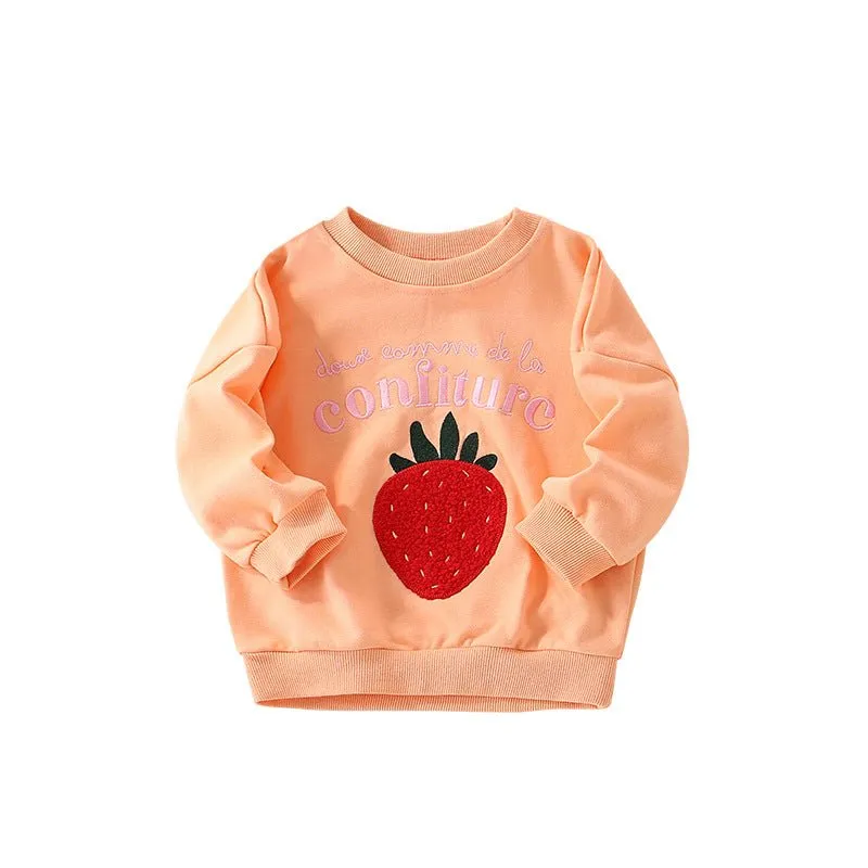 Toddler/Kid Girl Soft Strawberry Embroidery Sweatshirt