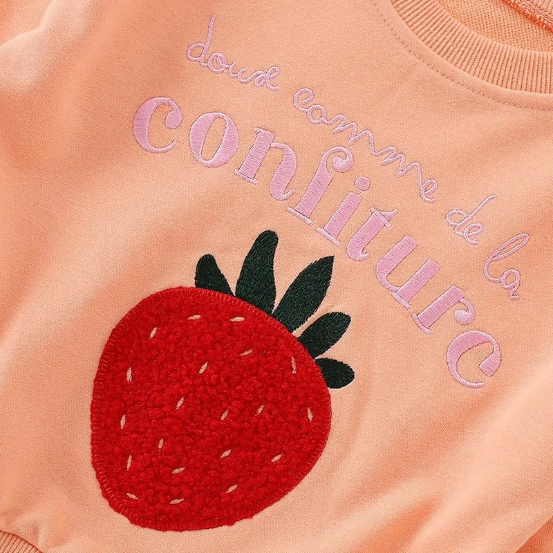Toddler/Kid Girl Soft Strawberry Embroidery Sweatshirt