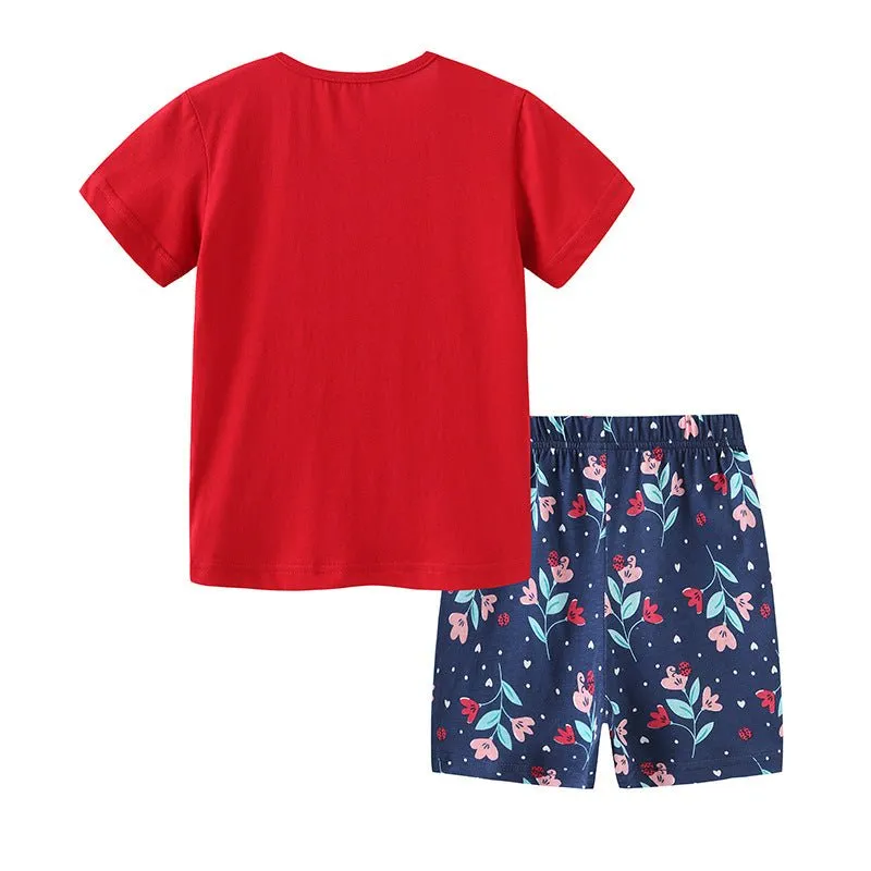 Toddler/Kid Girl's Cartoon Design Red Top with Shorts Set